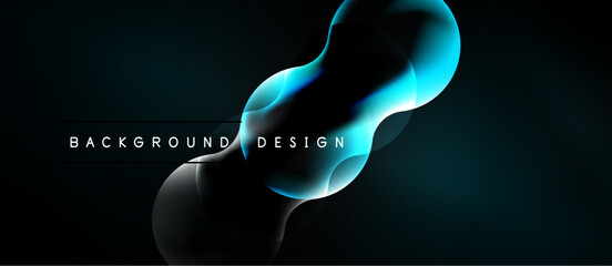 Naklejka premium Abstract design features flowing shapes, vibrant blue hues, dark background. Modern aesthetic, dynamic composition, elegant simplicity.