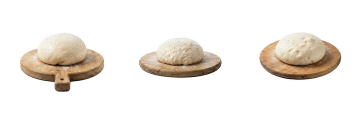 Fresh dough ball on a wooden board isolated on white background stock PNG photo asset for bakery and pizza making concepts