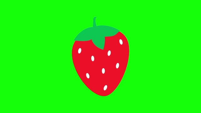 Strawberry icon sign, isolated red fruit on green screen. Animated fresh healthy raw food cartoon. Advertisement, illustration idea, organic and natural diet symbol. Element for video.
