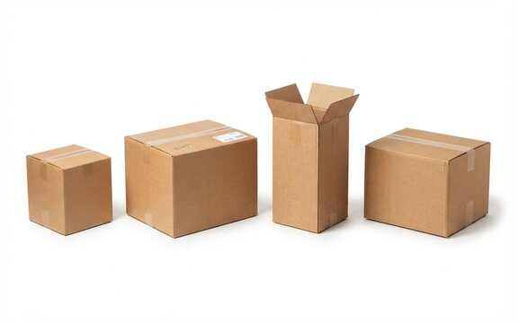 Brown cardboard box shown in 4 different positions.