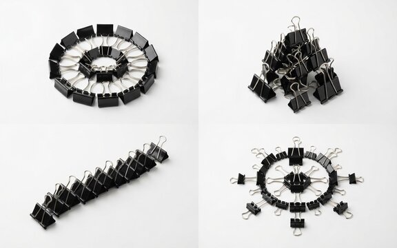 Binder clips arranged abstractly.