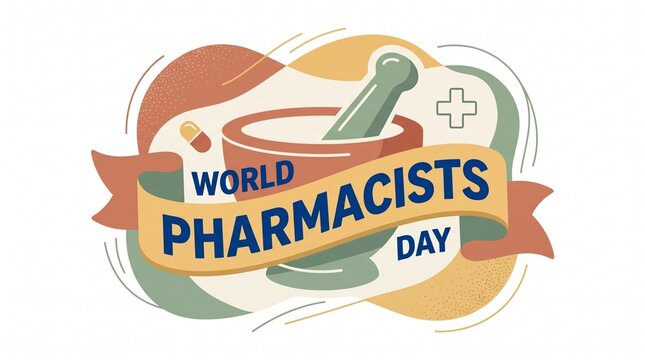 World pharmacists day colorful vector badge