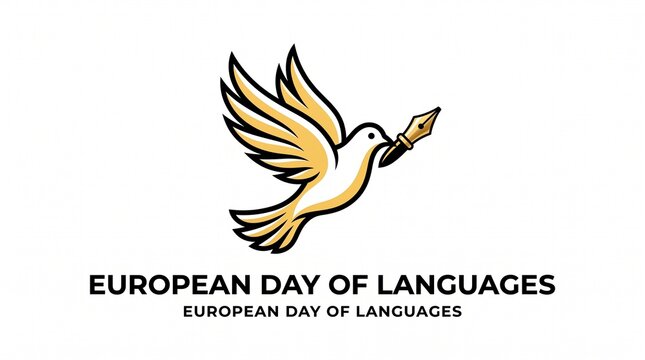 European day of languages dove with quill illustration