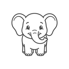 Fototapeta premium Cute little baby elephant line art drawing for kids coloring page.
