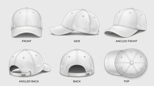 White baseball cap mockup set. Blank hat template for branding and apparel design.