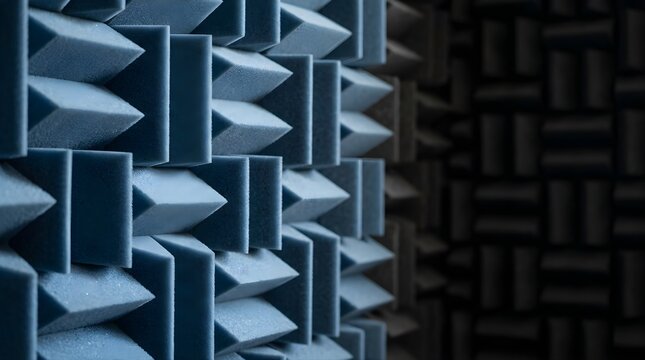 Acoustic foam panels lining walls for sound insulation in a studio