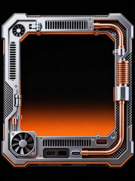Modern rugged custom device frame with copper cooling system and carbon fiber material for high performance computing and gaming hardware design