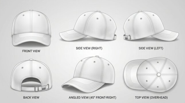 White baseball cap mockup set. Blank headwear template for branding and logo design.