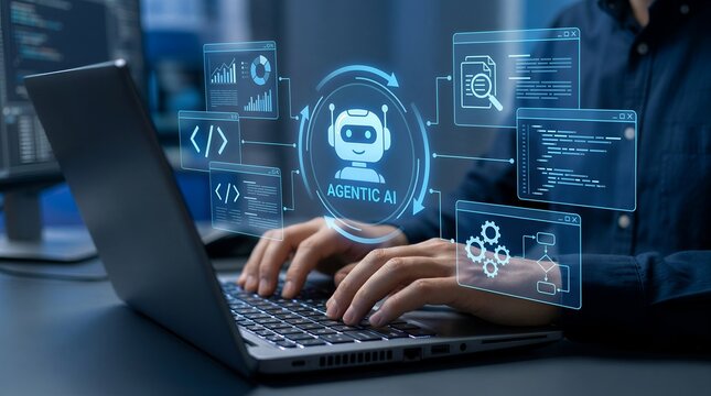 Programmer working with Agentic AI autonomous agents for software development and data visualization