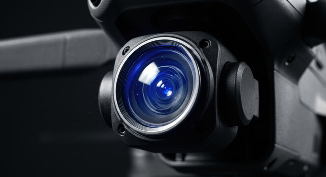 Labor Shortage Impact concepts. Close-Up of Professional Video Camera Lens with Blue Reflection Light