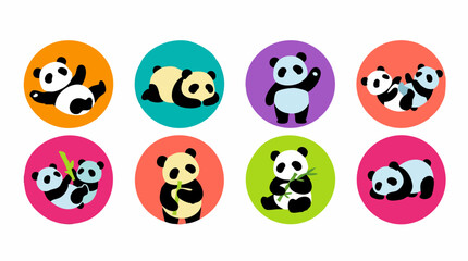 Cute cartoon panda bears in various poses, vector icons set on white background © Howtrek