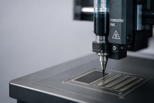 Conductive ink next gen batteries research laboratory printing on metal circuit sample