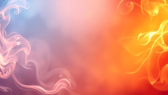 Ethereal glowing frame border made from soft curling smoke trails mimicking flames, radiant gradient glow from the corners, center left empty