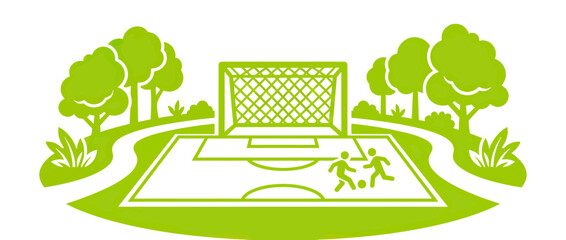 Outdoor soccer field illustration with players and trees © Salon
