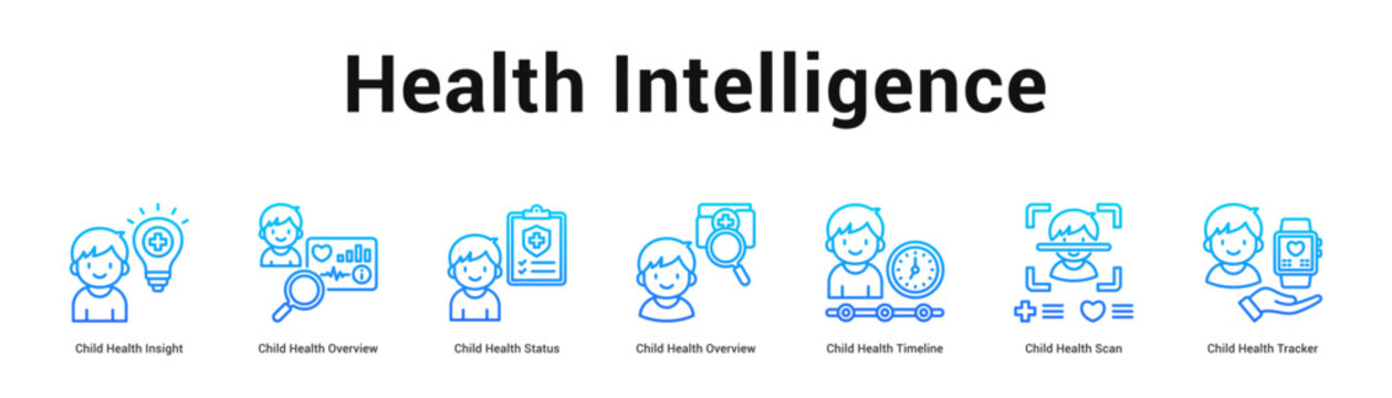 Health Intelligence web banner icon vector illustration concept, Child Health Insight, Child Health Overview, Child Health Status, Child Health Overvi