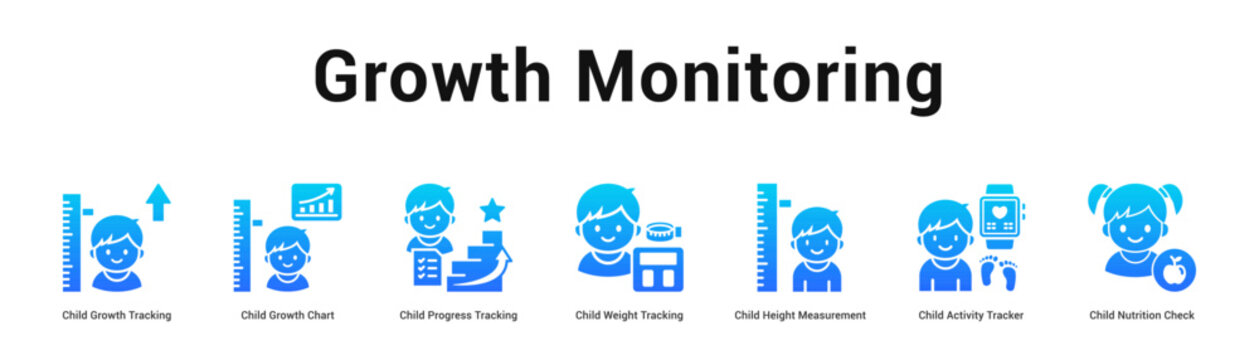 Growth Monitoring web banner icon vector illustration concept, Child Growth Tracking, Child Growth Chart, Child Progress Tracking, Child Weight Tracki