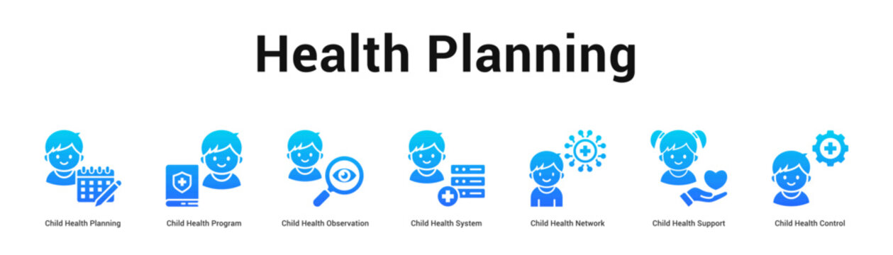 Health Planning web banner icon vector illustration concept, Child Health Planning, Child Health Program, Child Health Observation, Child Health Syste