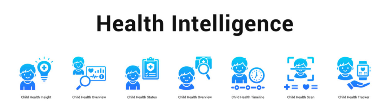 Health Intelligence web banner icon vector illustration concept, Child Health Insight, Child Health Overview, Child Health Status, Child Health Overvi