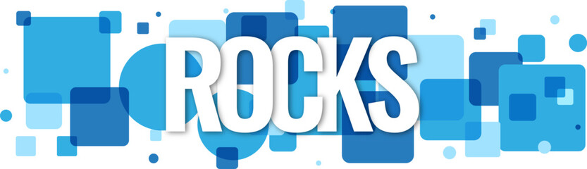 Bold rocks text written on a bright blue geometric pattern for modern creative marketing campaign concepts © Md Mojammel