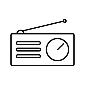 Simple line icon of a vintage radio with an antenna and a tuning dial, classic broadcast receiver symbol