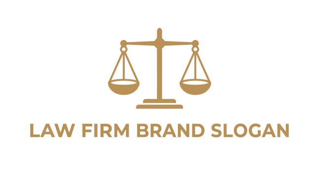 Golden Scales of Justice Symbol for Law Firm Brand Slogan.