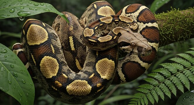 Emerald Canopy Guardian: Serpent's Embrace in Lush Rainforest Light
