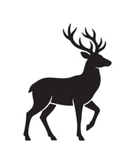 Fototapeta premium Majestic Male Deer Stag with Antlers Minimalist Black Silhouette Graphic High Contrast Isolated White Background for Wildlife Logo and Nature Design
