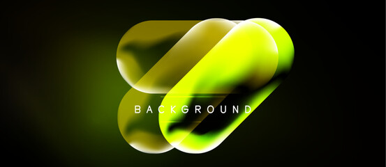 Obraz premium Abstract neon shapes overlap, creating vibrant yellow, green glow. Dark background emphasizes luminous design elements. Text reads BACKGROUND.