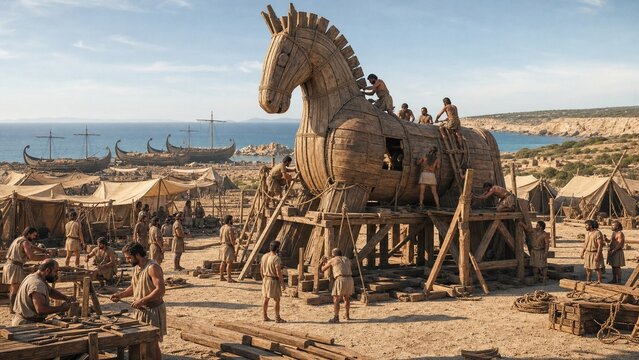 Bronze Age Craftspeople Building Legendary Trojan Horse
