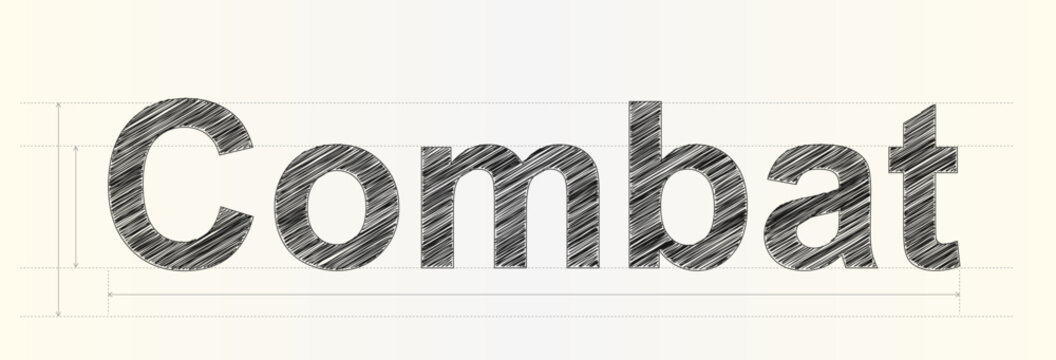 Stylized hand drawn sketch lettering of the word Combat for creative graphic design and typography projects