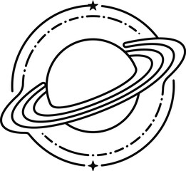 Minimalist Line Art Illustration of Saturn Planet with Rings. © Elvfact22