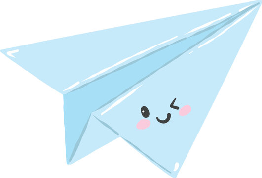 Cute kawaii cartoon folded paper airplane character with happy face for back to school education and learning concept - hand drawn illustration vector asset