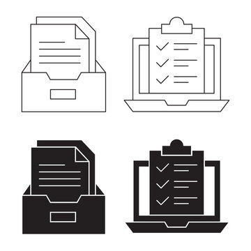 Document management and online survey vector icon set.Editable stroke, Vector illustration, Line art Icon, Symbols.
