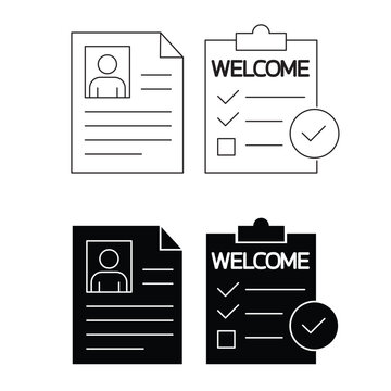 Resume profile and welcome onboarding document vector icon set.Editable stroke, Vector illustration, Line art Icon, Symbols.