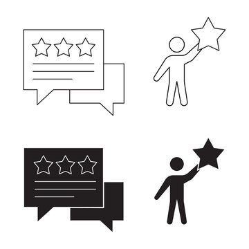 Customer review rating and success star achievement vector icon set.Editable stroke, Vector illustration, Line art Icon, Symbols.