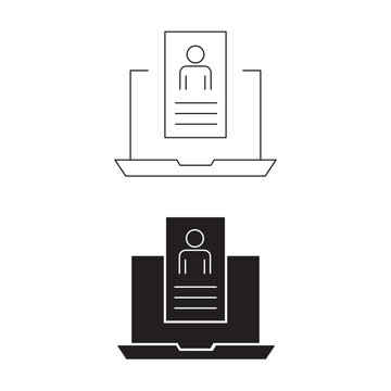 Online resume CV profile on laptop vector icon set.Editable stroke, Vector illustration, Line art Icon, Symbols.
