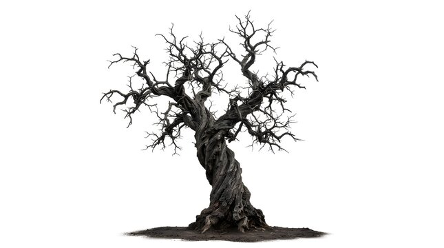 Twisted dead tree isolated on white background