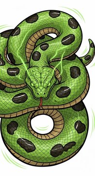 Vibrant Green Serpent Art: Mystical Emerald Scales Coil with Electric Aura