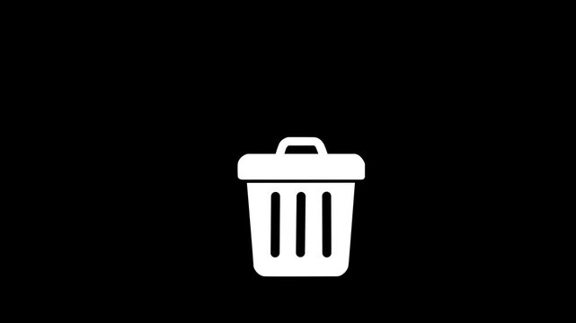 Animated trash can icon with paper thrown in on green screen background. Throwing rubbish in dustbin, Trash animation concept 4k motion graphics video.