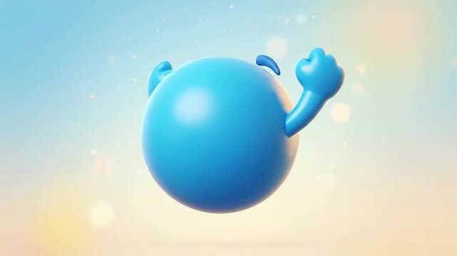 Cheerful Blue cartoon emoji character expressing joy and excitement