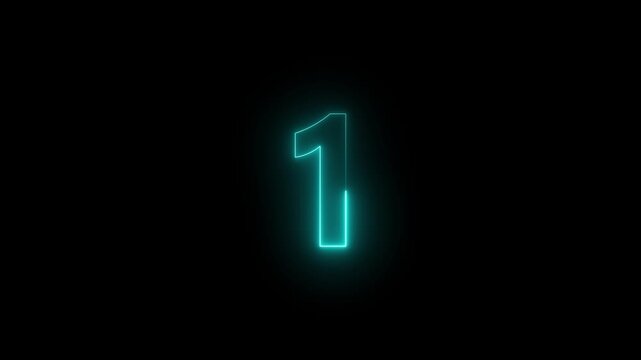 Glowing Cyan Neon Number One Countdown Animation. promote advertising concept isolate using Quick Time on Black Background, Digital First Place, Ranking, Winner, Start, Motion Graphics 4K.