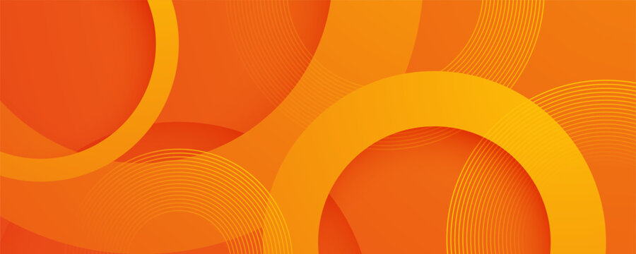Modern orange abstract background with vibrant geometric circles and lines