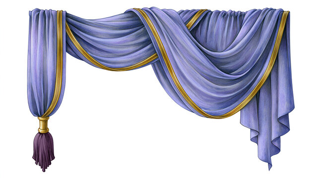 優雅なドレープを描く紫色の布とゴールドの装飾のイラストレーション Illustration of purple fabric with graceful drapes and gold decoration