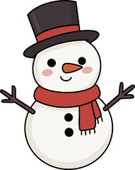 Cute winter snowman wearing top hat and red scarf PNG graphic element