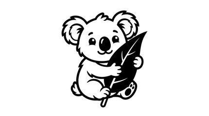 Fototapeta premium Cute koala hugging a leaf. Vector illustration of a baby animal character.