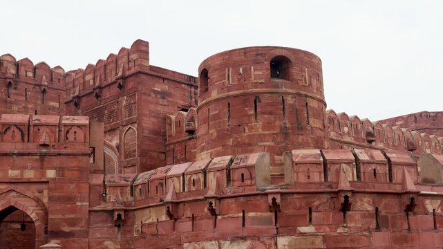 Exterior Fortifications of Agra Fort Highlighting Historic Military Design
