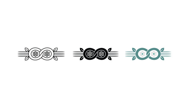 Infinity style floral dividers with scrolling vine and bloom elements in three artistic variations for elegant document headers and decorative typography