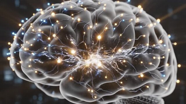 Human brain with glowing neural networks representing cognitive function and intelligence