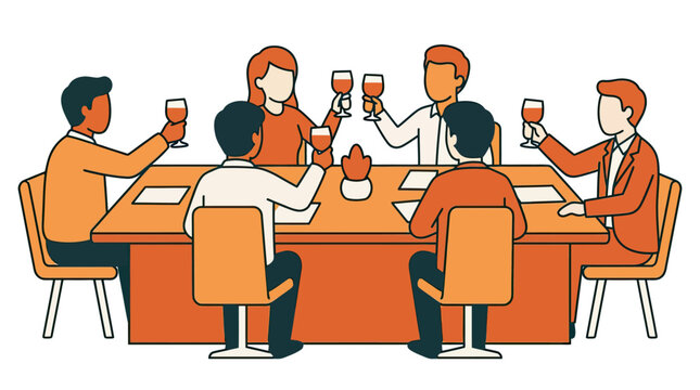 Group of business professionals toasting around a boardroom table