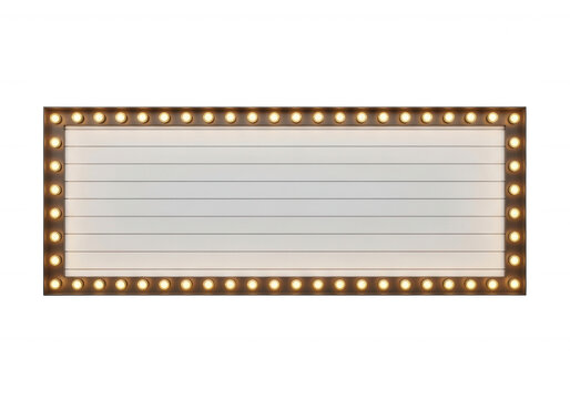 Vintage illuminated theater marquee sign frame isolated on transparent background for event and show promotion